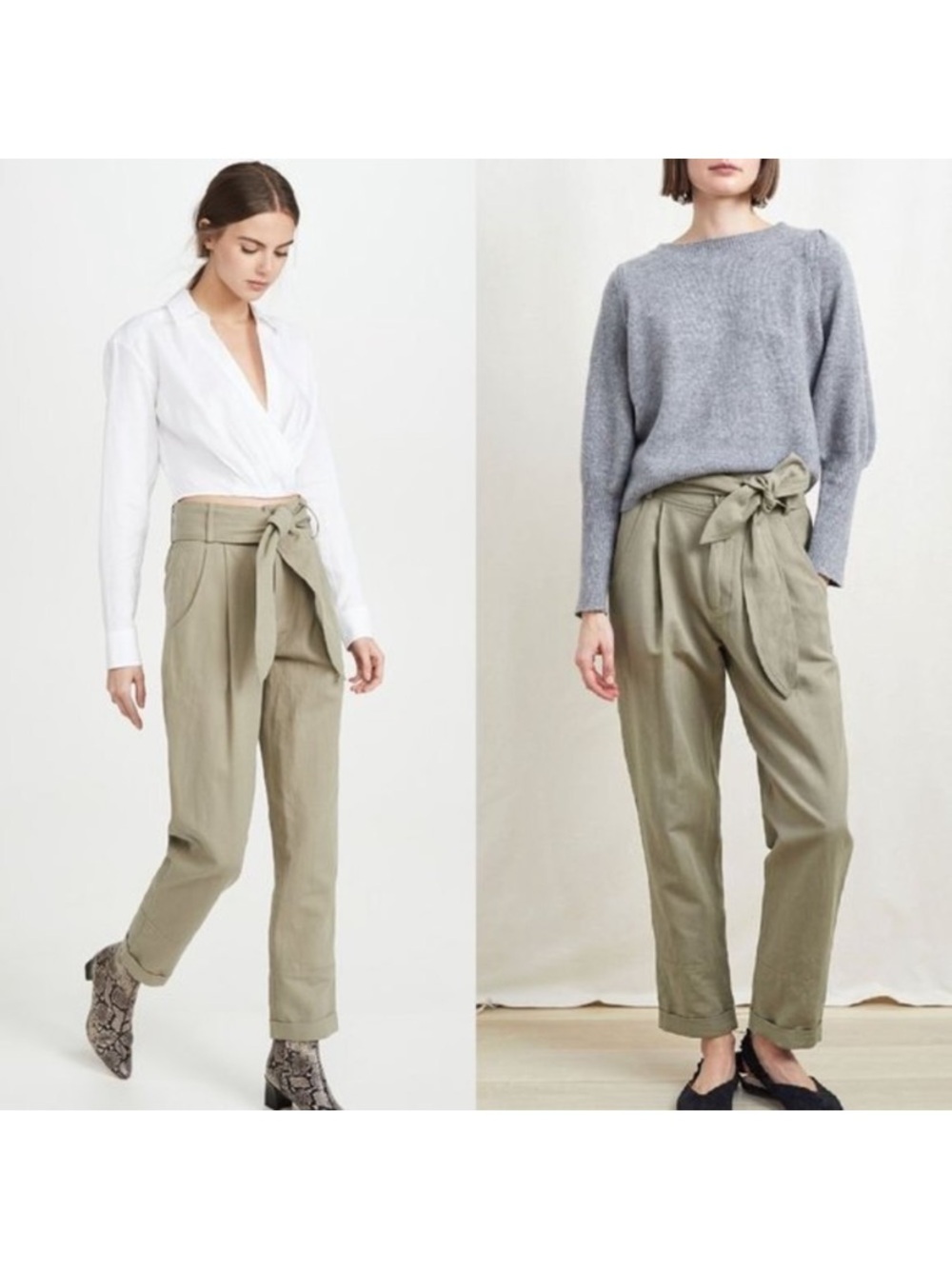 Apiece Apart - Benita Pant. Olive Tie-Waist Paperbag Trousers